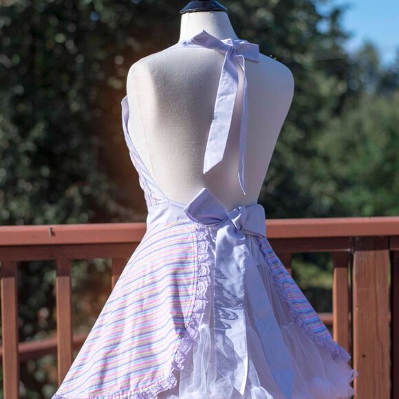 Pastel Sparkle Stripe Handmade 50's Style Pin-up apron - One of a kind! - Picture 4 of 7